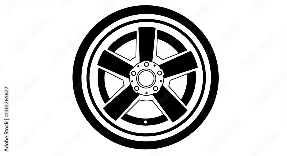 Fototapeta premium Simple Black and White Car Wheel Illustration