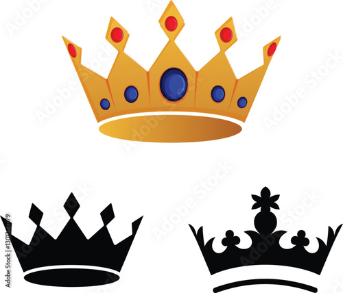 Golden and black  crown set vector 