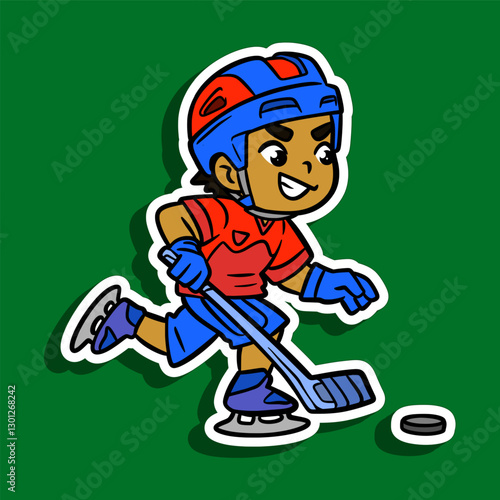 Hockey Player Cartoon Sticker Illustration