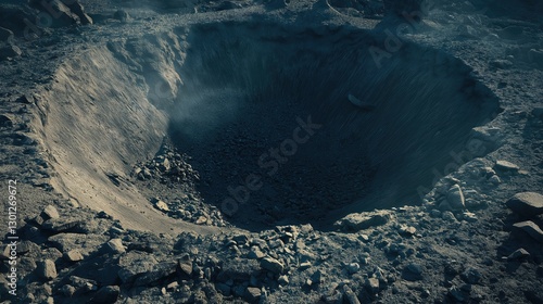 Crater in the ground after a bomb.