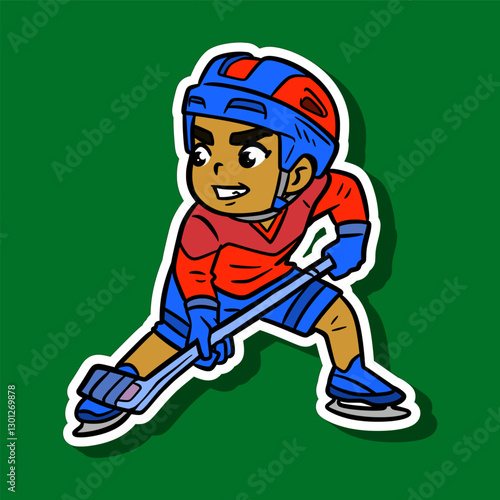 Hockey Player Cartoon Sticker Illustration