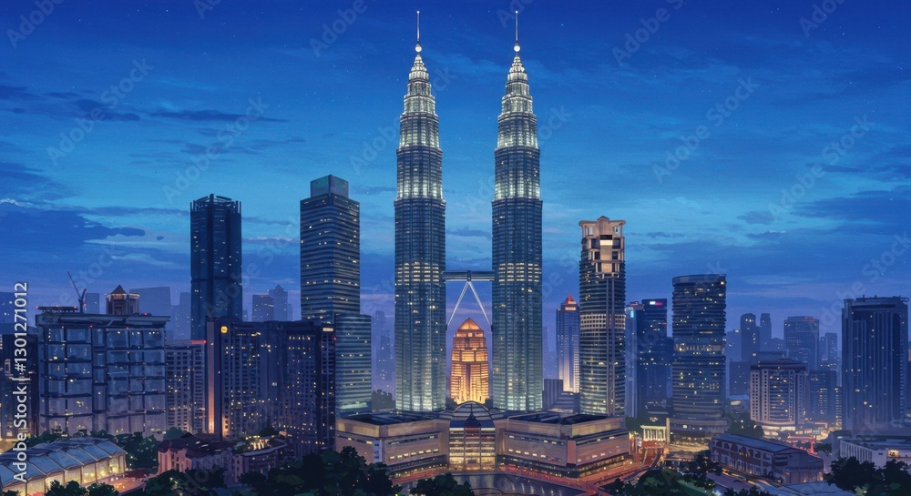 Fototapeta premium Kuala Lumpur Skyline in Sapphire Blue