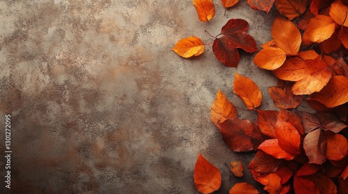 Autumn Leaves on Rustic Background - Autumnal foliage, fall colors, nature's beauty, seasonal change, Thanksgiving design. Symbolizes warmth, transition, harvest, and gratitude photo