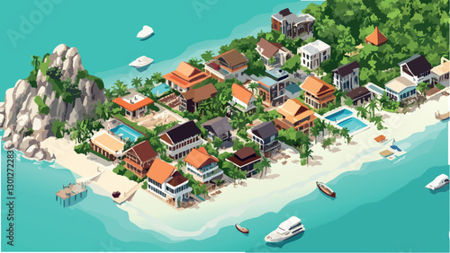 Koh Samui Beachfront in Isometric- Relaxation by the Sea .eps