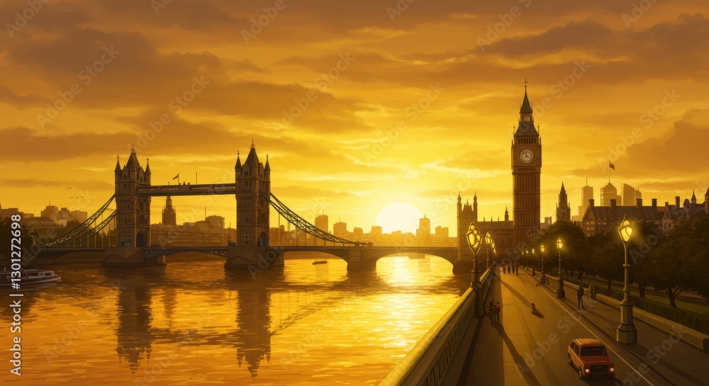 Naklejka premium Golden Hues London Skyline Featuring Big Ben