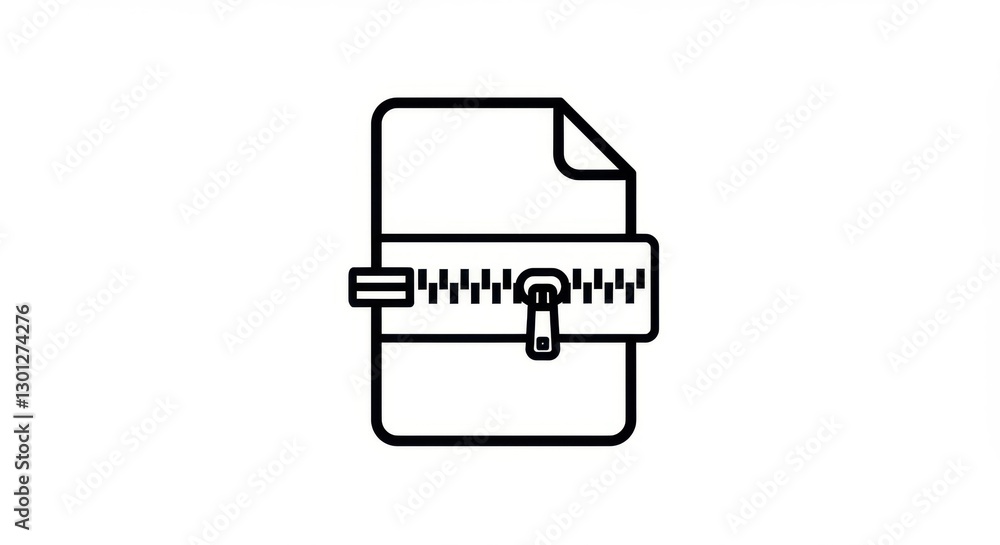 Minimalist Black and White Zip File Illustration Minimalist Black and White Zip File Illustration