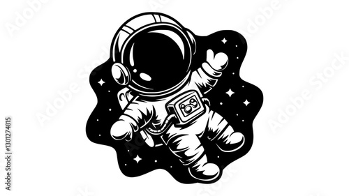 Cartoon Astronaut Silhouette Logo in Floating Pose Generative AI