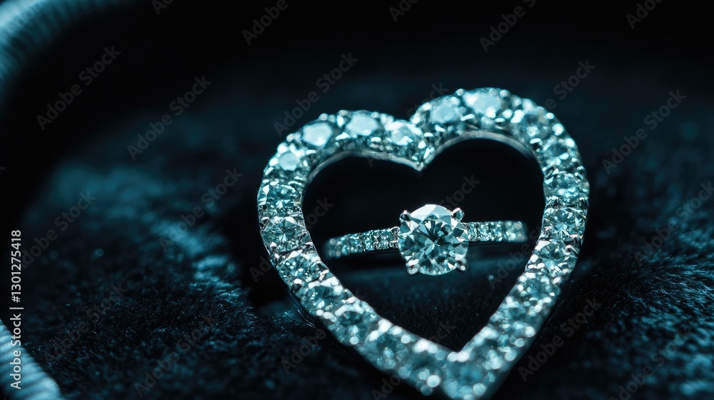 A close-up of a diamond ring inside a heart-shaped velvet box under soft natural lighting. A close-up of a diamond ring inside a heart-shaped velvet box under soft natural lighting.