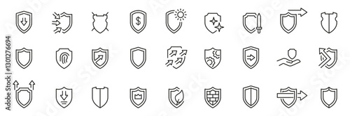 Shield icons set. Badge, protect, security symbol. Shield defense outline icon, symbol. Vector icons