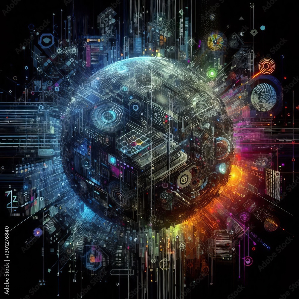 Obraz premium Cyberpunk Metaverse Interfaces