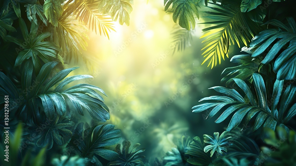 Banner with fresh tropical green leaves background, botanical Hawaii nature with natural lush greenery texture, creating an exotic green tropic forest abstract summer site design. Banner with fresh tropical green leaves background, botanical Hawaii nature with natural lush greenery texture, creating an exotic green tropic forest abstract summer site design.