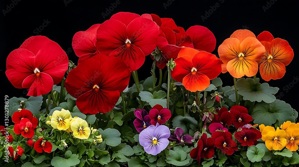 Vibrant Pansy Bloom Display Against a Dark Background AI Generated Vibrant Pansy Bloom Display Against a Dark Background AI Generated