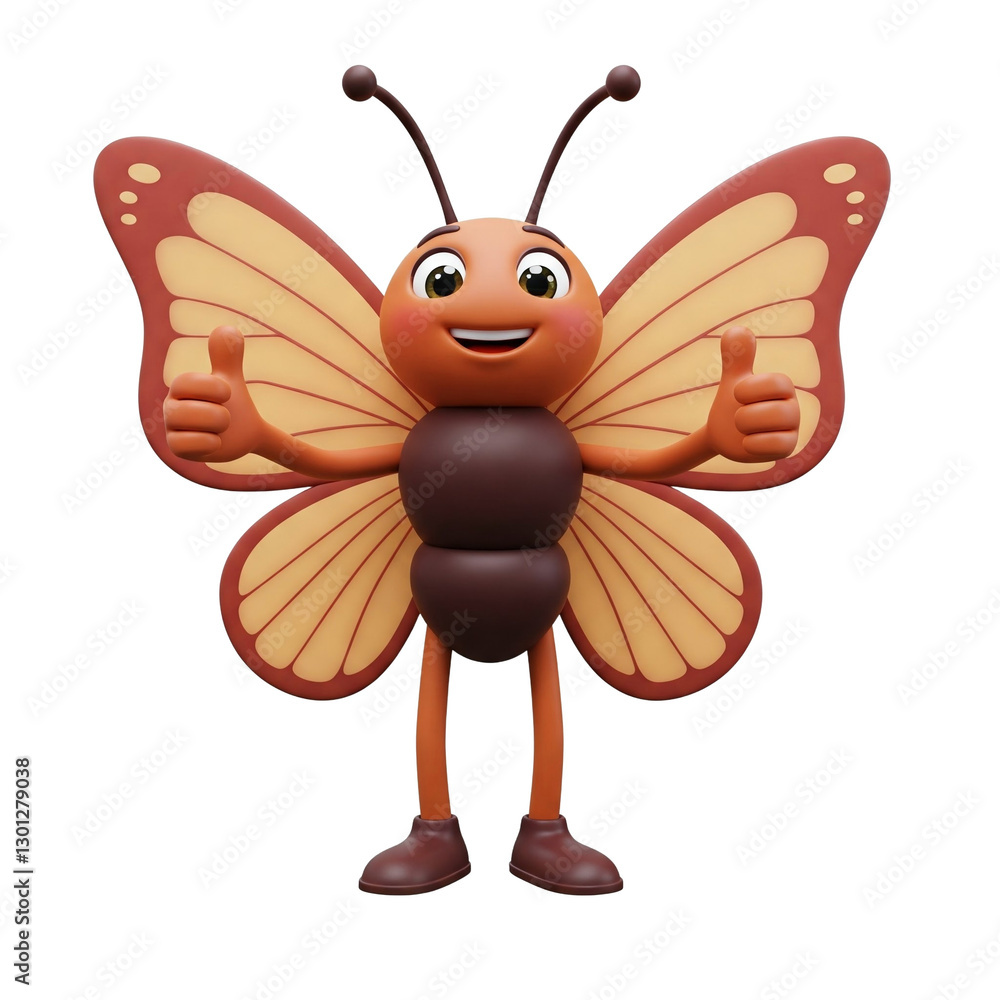 Fototapeta premium Variety of Isolated Cute 3D Butterfly Characters Giving Thumbs-up with Both Hands