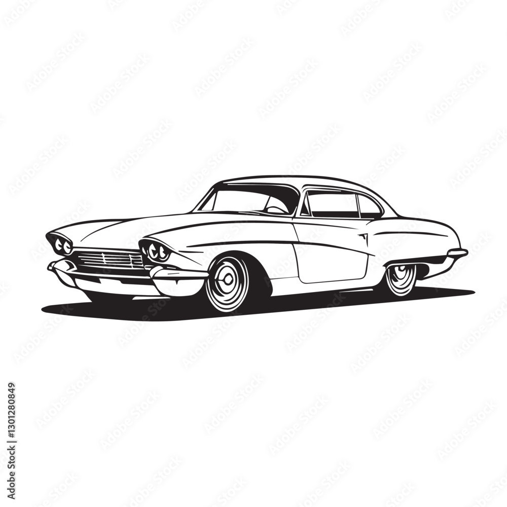 Naklejka premium Vintage classic car silhouette. Vintage car silhouette isolated on white background. Classic car silhouette vector design. 