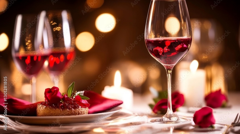 romantic candlelit dinner setup with a gourmet tasting menu, wine glasses clinking, elegant atmosphere romantic candlelit dinner setup with a gourmet tasting menu, wine glasses clinking, elegant atmosphere
