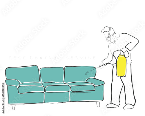 Hand drawn line art vector of a handyman. Pest Control Services poster.Hand drawn line art vector of a Professional Pest Control Exterminator. Pest Control service handyman working to remove cockroach