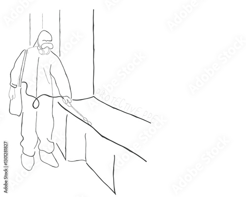 Hand drawn line art vector of a handyman. Pest Control Services poster.Hand drawn line art vector of a Professional Pest Control Exterminator. Pest Control service handyman working to remove cockroach