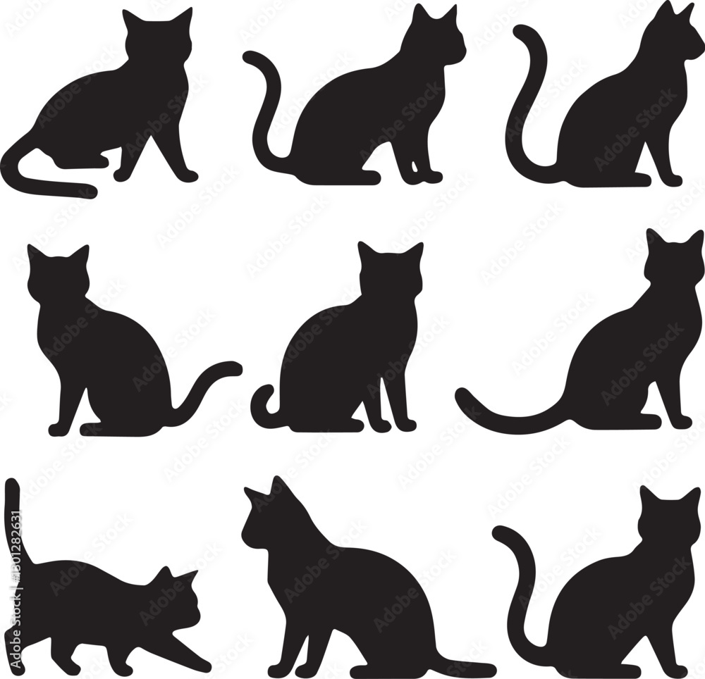 set of silhouettes of cats. Collection of Black Cat Silhouettes in Various Poses set of silhouettes of cats. Collection of Black Cat Silhouettes in Various Poses