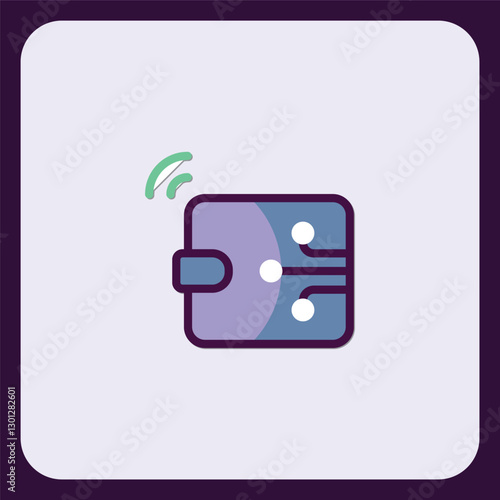 Digital wallet icon featuring wireless connection and microchip design