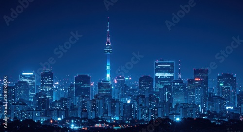 Seoul Skyline at Night with N Seoul Tower