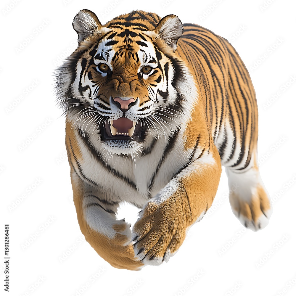 Obraz premium Tiger Pouncing Isolated, blank background