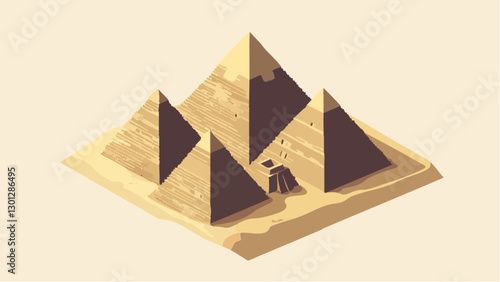 Aerial View of The Pyramids of Giza in Isometric Detail