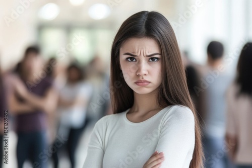 A woman stands with her arms crossed, surrounded by a group of people Free Download A woman stands with her arms crossed, surrounded by a group of people - GFXLoad