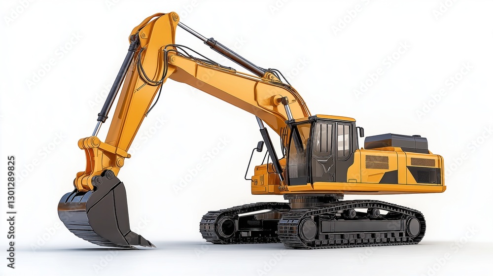 High-quality three-quarter studio shot of a modern hydraulic excavator High-quality three-quarter studio shot of a modern hydraulic excavator
