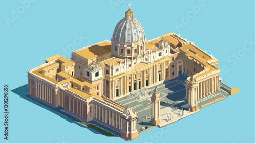 The Vatican in Isometric Style- Architecture and Sacred Grounds