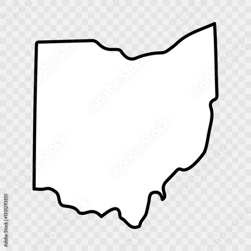 Ohio US state blank map vector solid black color and outline isolated on background. Ohio state map. Vector illustration. State of Ohio Silhouette Outline Graphic Design with Transparent Background