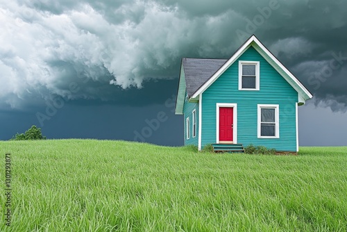 Wallpaper Mural A lone house in the middle of an empty field, completely surrounded by hurricane clouds Torontodigital.ca