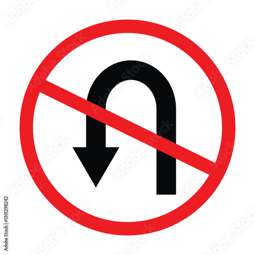 no u turn vector icon. road warning sing. red prohibition circle. u turn left prohibition traffic road sign. vector illustration on transparent background.