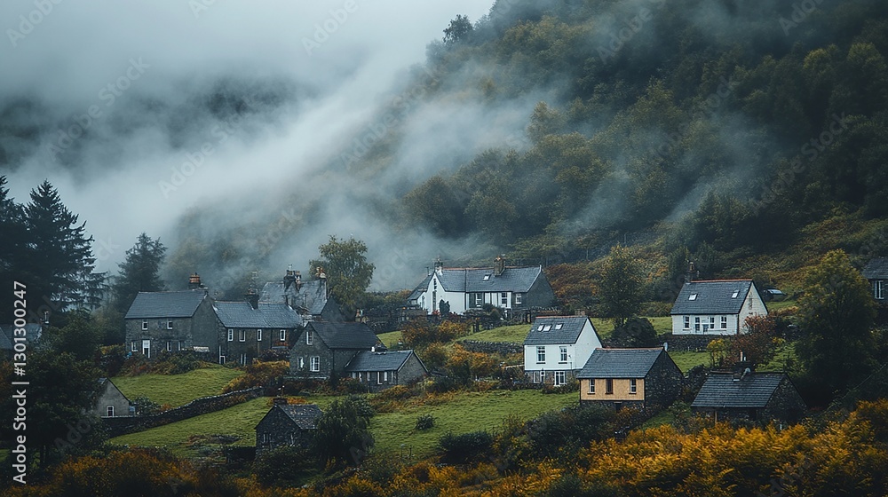 Fototapeta premium mountain village in the fog