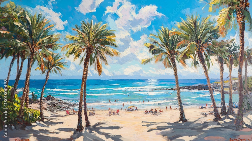 Obraz premium Serene Playa El Duque Beach Landscape with Lush Tropical Palm Trees