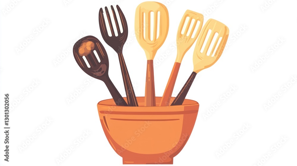 Kitchen Utensils in a Bowl: A Colorful Still Life Kitchen Utensils in a Bowl: A Colorful Still Life