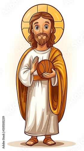 Jesus holding basketball, cartoon style