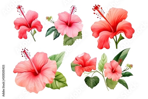 Wallpaper Mural Set of Hibiscus flower. Collection set of Red hibiscus flowers isolated on transparent background.  Torontodigital.ca