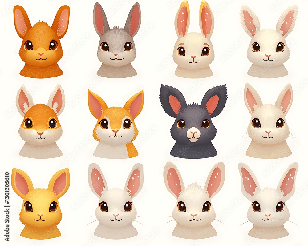 Cute bunny avatars on white background Cute bunny avatars on white background