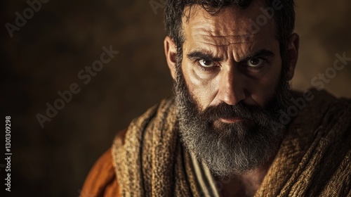 Portrait of Aaron wearing priestly robes, brother of Moses. Biblical representation of Aaron, first high priest of Israel.