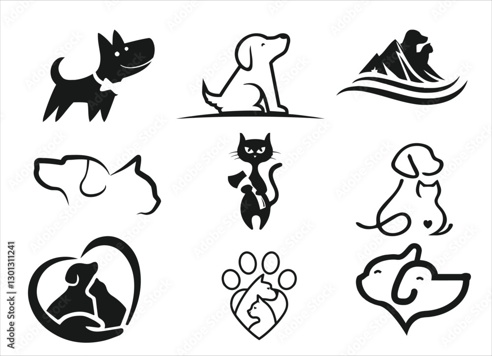 Naklejka premium dogs cat pets care logo design