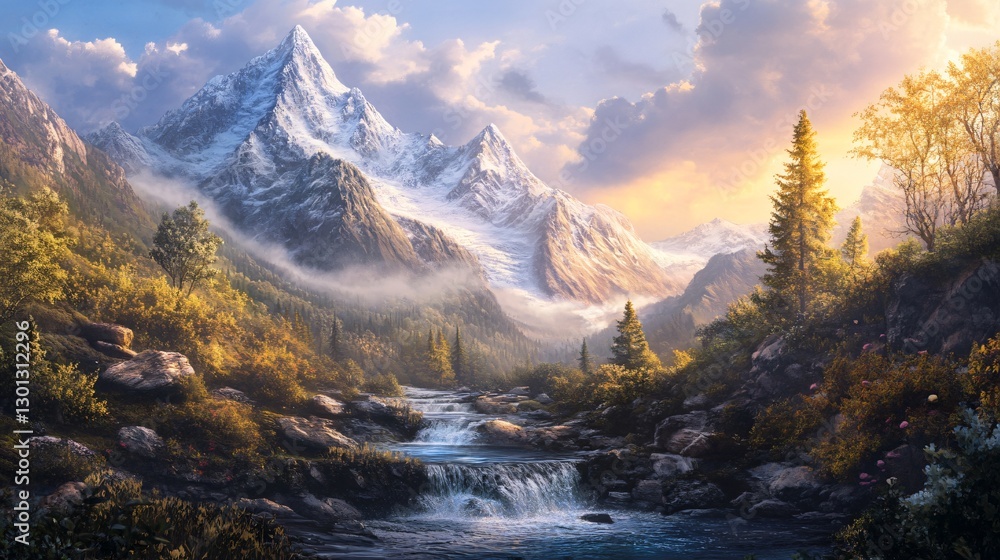 Naklejka premium Majestic Snow-Capped Mountains Landscape for Travel Enthusiasts