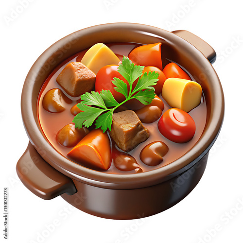 Delicious Stew in a Traditional Pot, Ready to Eat, pasta with vegetables