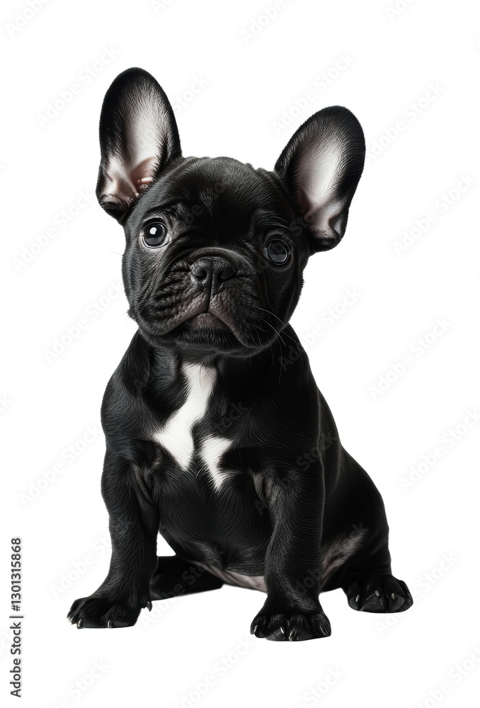 Black French Bulldog puppy sitting quietly with large ears and vivid expression in a studio setting, ideal for pet lovers, cut out Black French Bulldog puppy sitting quietly with large ears and vivid expression in a studio setting, ideal for pet lovers, cut out