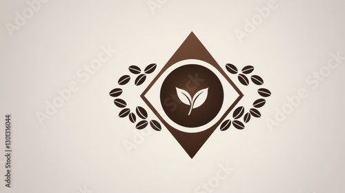 Stylized logo with coffee beans and leaves for organic farming business branding concept photo