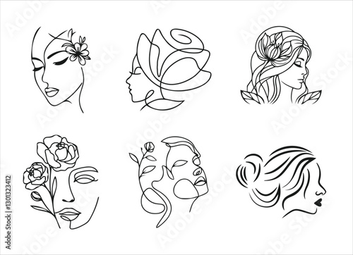 Beauty woman line art luxury creative flower beauty skin care minimalist logo design	