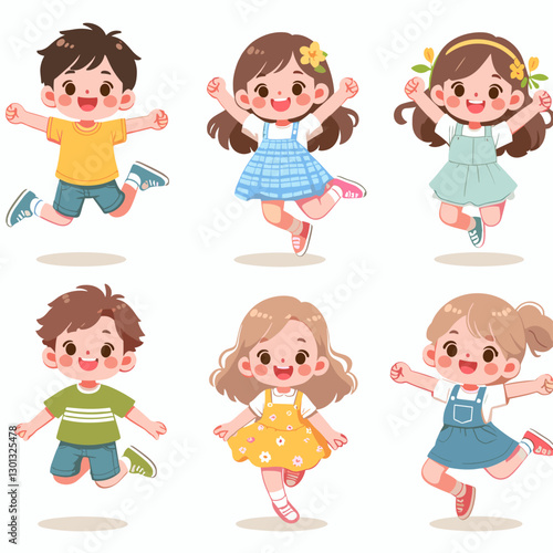Happy Children Jumping Cartoon Illustration