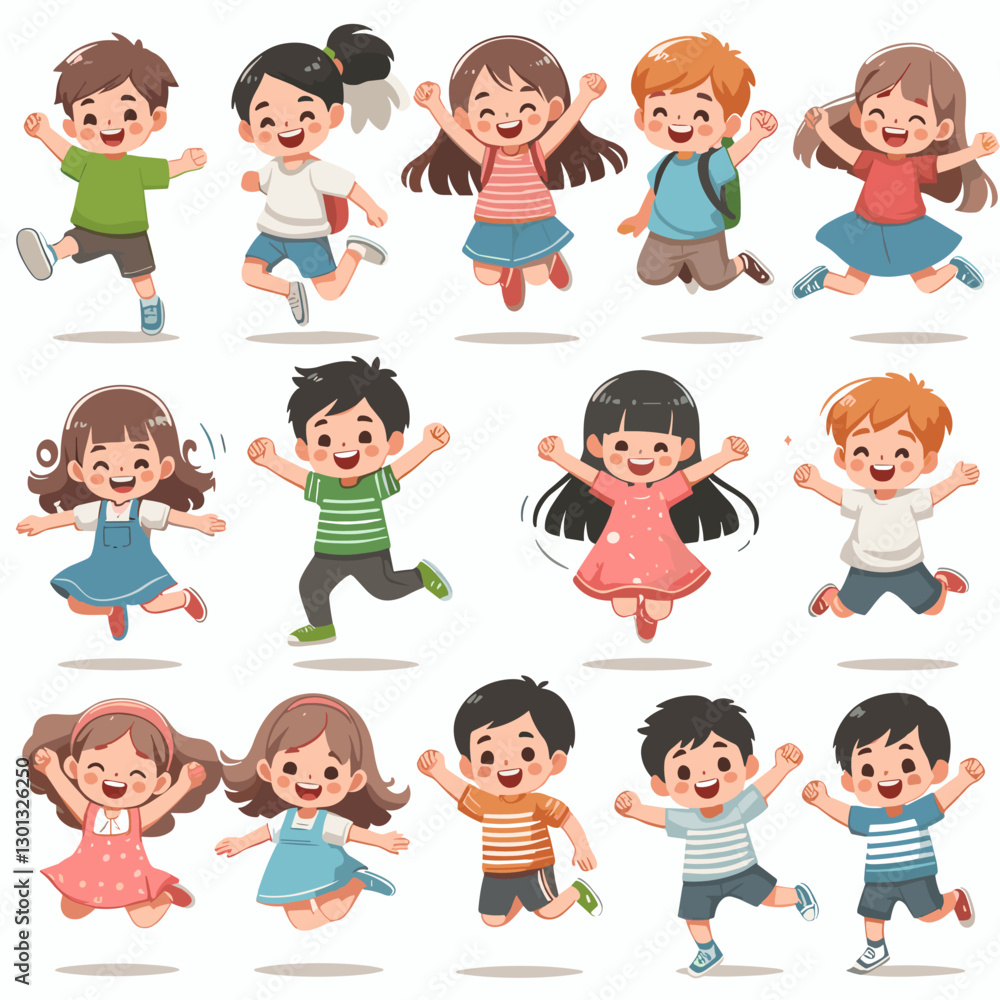 Cartoon Kids Jumping with Joy - Happy Children Illustration Cartoon Kids Jumping with Joy - Happy Children Illustration