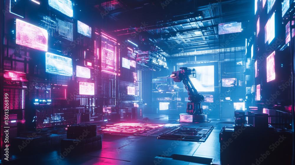 A room with a robot in the middle A room with a robot in the middle