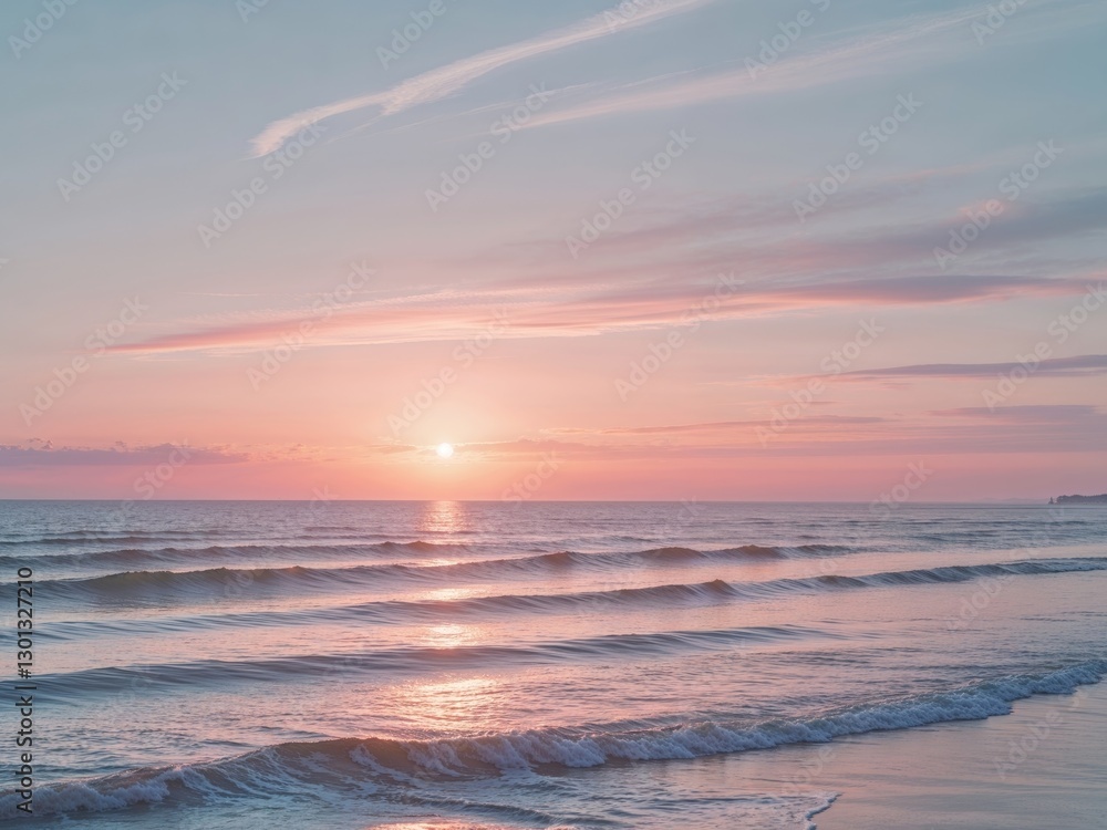Obraz premium Glowing Sunset Illuminating the Undulating Seascape - A Serene and Evocative Coastal Vista.