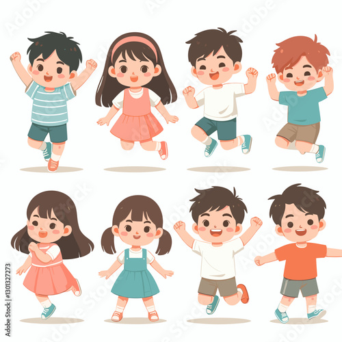 Cheerful Cartoon Children Jumping with Joy